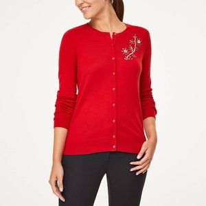 LOFT Outlet Jeweled Crew Neck Cardigan NWT Medium Red